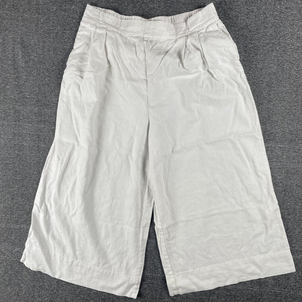Premise Womens Pants XL White Linen Blend Cropped Wide Leg Baggy Beach Stretchy